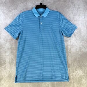 Southern Tide Mens Blue Striped Polo Shirt Medium Pique Short Sleeve Casual
